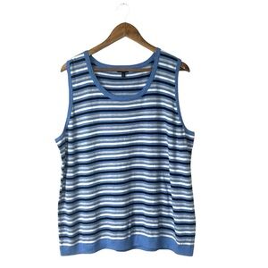 NEW Talbots Sweater Vest Blue White Stripes Cashmere Soft Layering Plus Size 3X